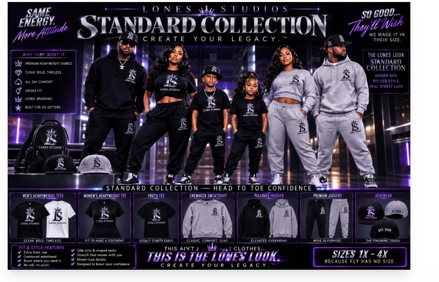 Four models wearing coordinated looks from the Standard Collection